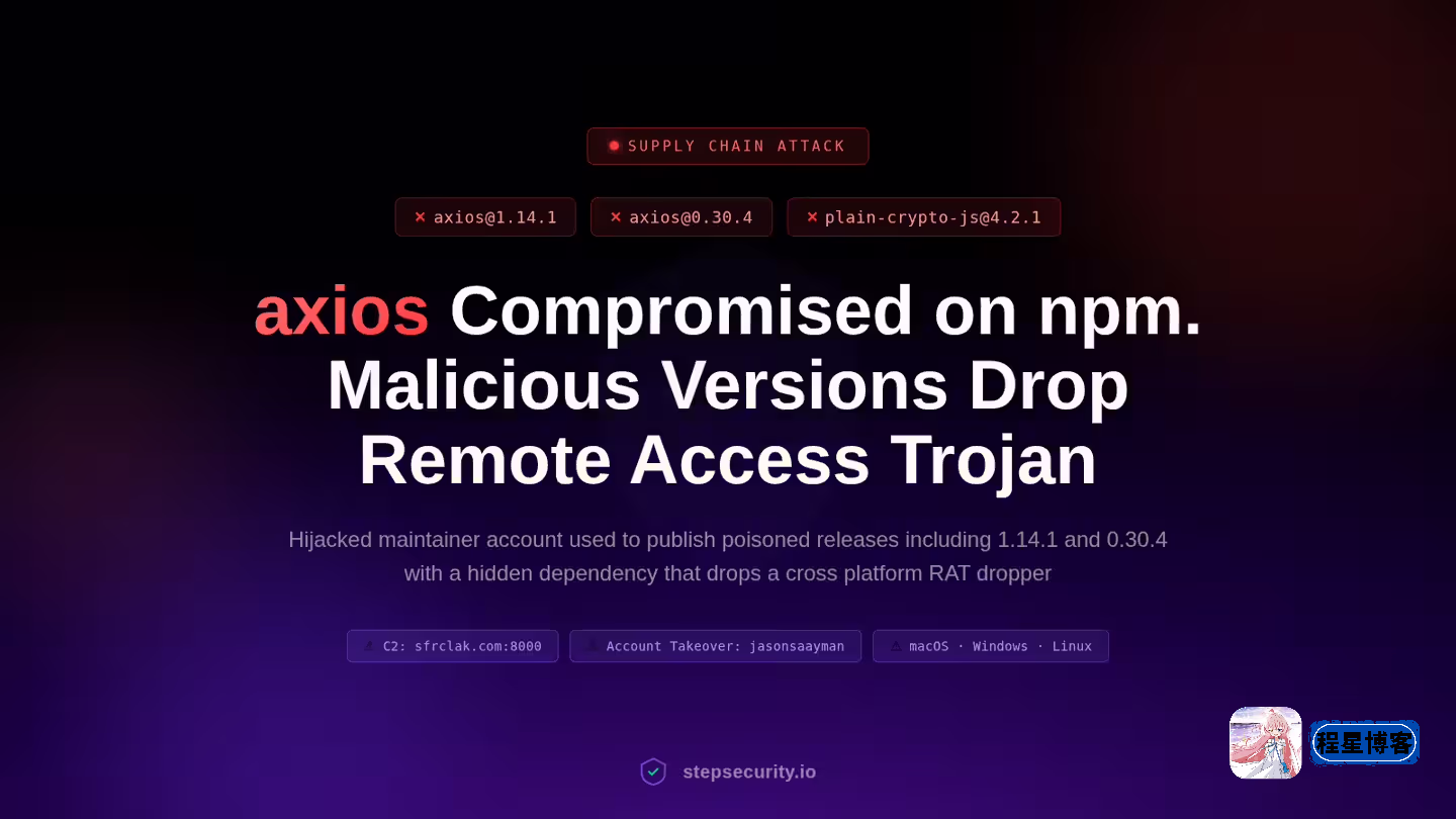 主流 JavaScript 库 Axios 遭劫持，npm 被恶意注入远程控制木马